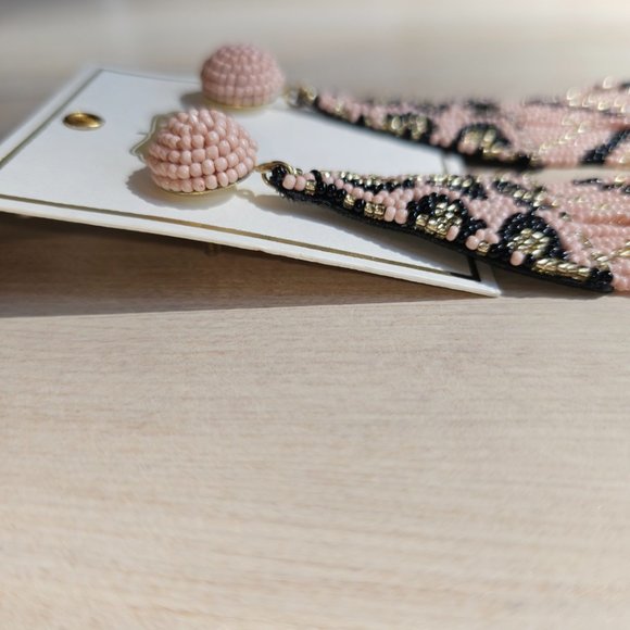 MUD PIE NWT beaded statement animal print earrings black brown pink - Picture 5 of 5